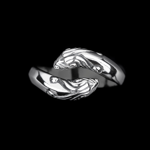 Silver Two-Headed Viking  Serpent Ring