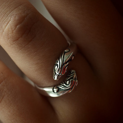 Silver Two-Headed Viking  Serpent Ring