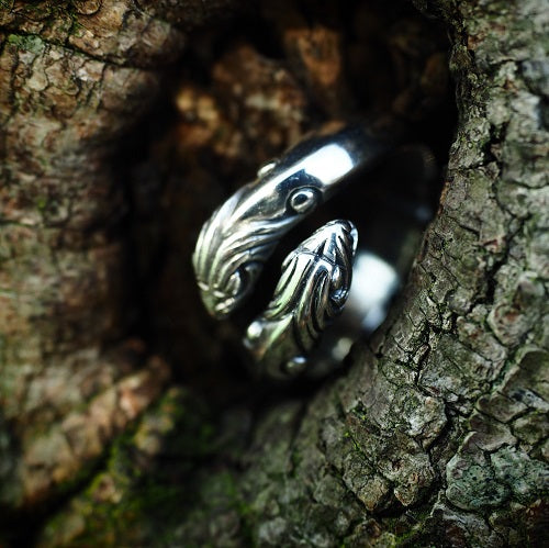 Silver Two-Headed Viking  Serpent Ring