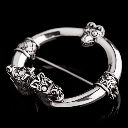 Viking Cloak Pin with Animal Head Terminals