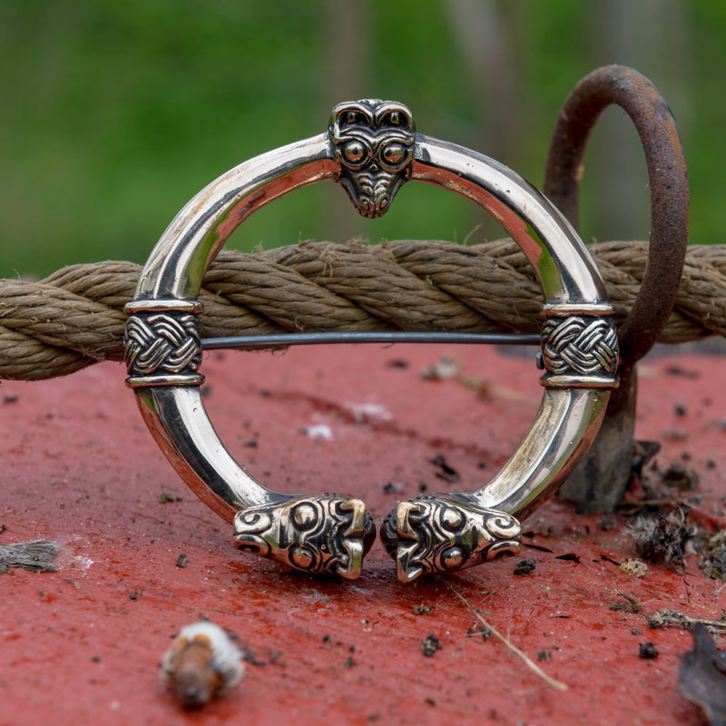 Viking Cloak Pin with Animal Head Terminals
