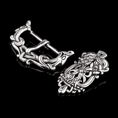 Wide Viking Belt Set with Wolf Heads in Ringerike Style