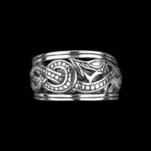 Silver Two-Headed Viking  Serpent Ring